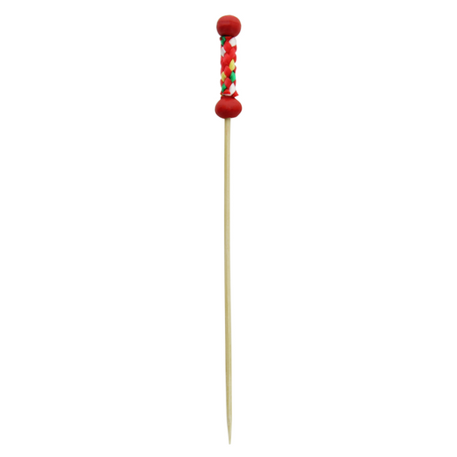 Pincho de bambú Fuji con extremo decorativo rojo 112mm - 100Uds