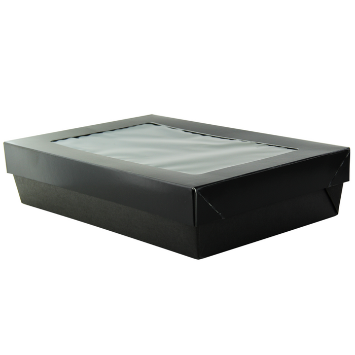 Boite "Kray" rectangulaire carton noir avec couvercle à fenêtre  225x155mm H50mm - 100Pcs