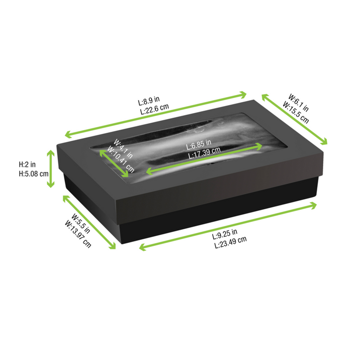 Boite "Kray" rectangulaire carton noir avec couvercle à fenêtre  225x155mm H50mm - 100Pcs