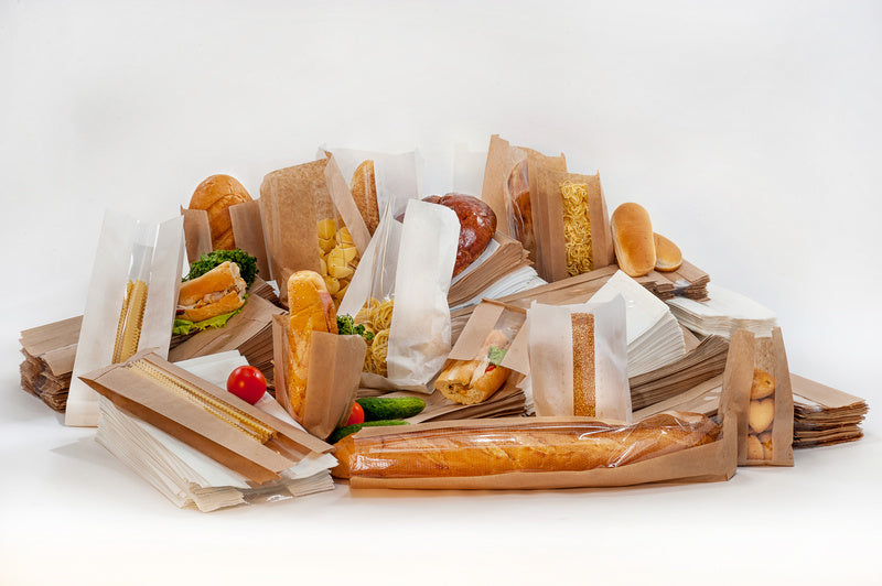 Sac sandwich blanc ingraissable en papier kraft à fenêtre cristal et 6 cm de soufflet 110x40mm H310mm-1000Pcs