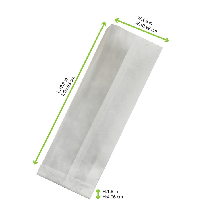 Sac sandwich blanc ingraissable en papier kraft à fenêtre cristal et 6 cm de soufflet 110x40mm H310mm-1000Pcs