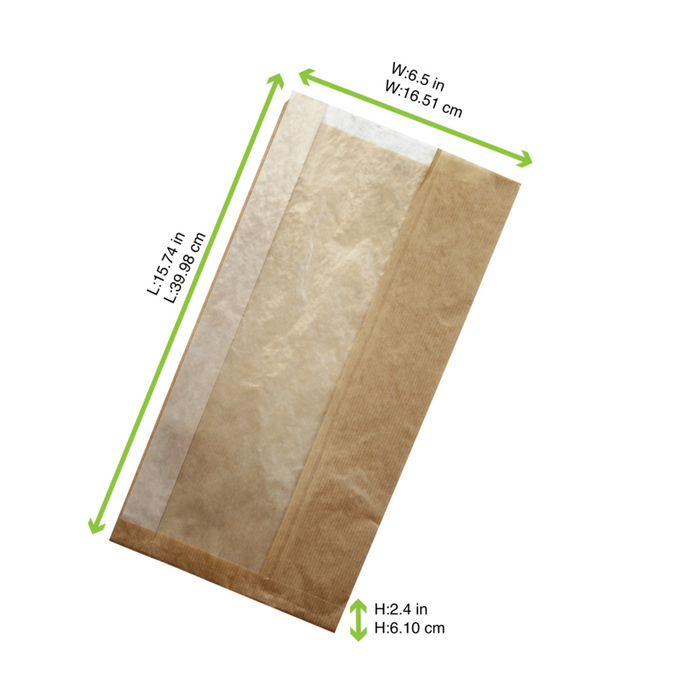 Sac sandwich en papier kraft à fenêtre cristal et 6 cm de soufflet 200x60mm H400mm-1000Pcs