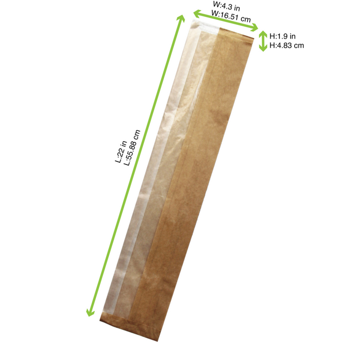 Sac sandwich en papier kraft à fenêtre cristal et 4 cm de soufflet 110x40mm H550mm-1000Pcs