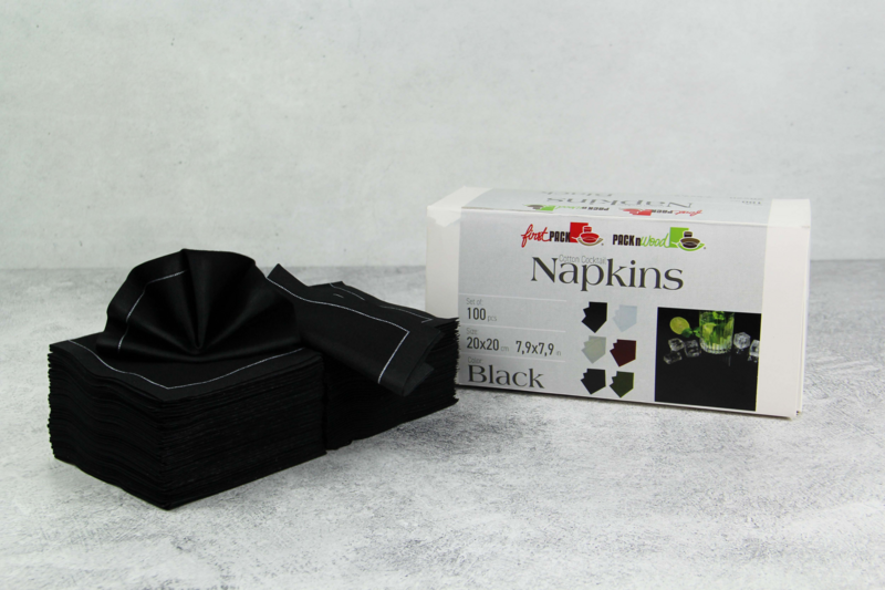 Serviette cocktail coton noir  200x195mm-200Pcs