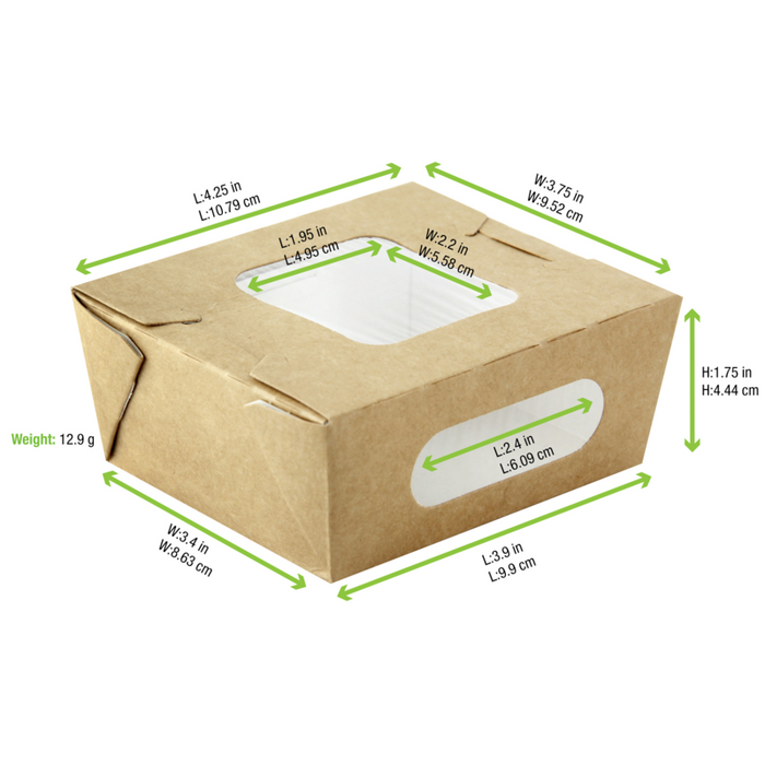 Boîte salade carton kraft brun à double fenêtre 98x115mm H45mm 400ml-360Pcs