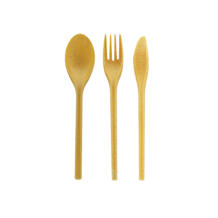 WOODARY Kit couverts réemployable bois composite: couteau fourchette serviette, emballage kraft  250-250Pcs