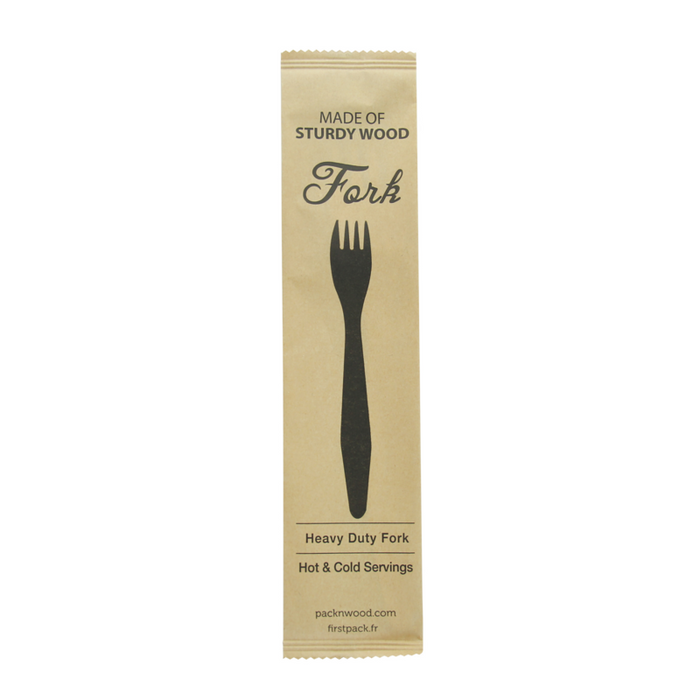 "Hercule" Fourchette en bois, emballage papier kraft  H185mm-500Pcs