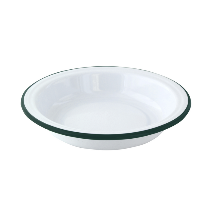 Plato hondo de acero esmaltado blanco Enamely con borde verde 650ml Ø200mm A40mm - 12Uds
