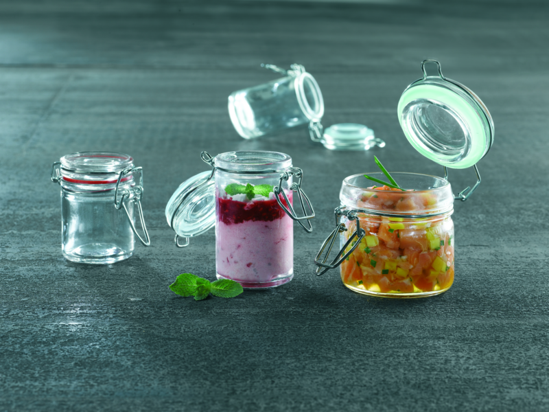 Mini bocal en verre avec joint silicone bleu foncé   H119,2mm 200ml - 24Pcs
