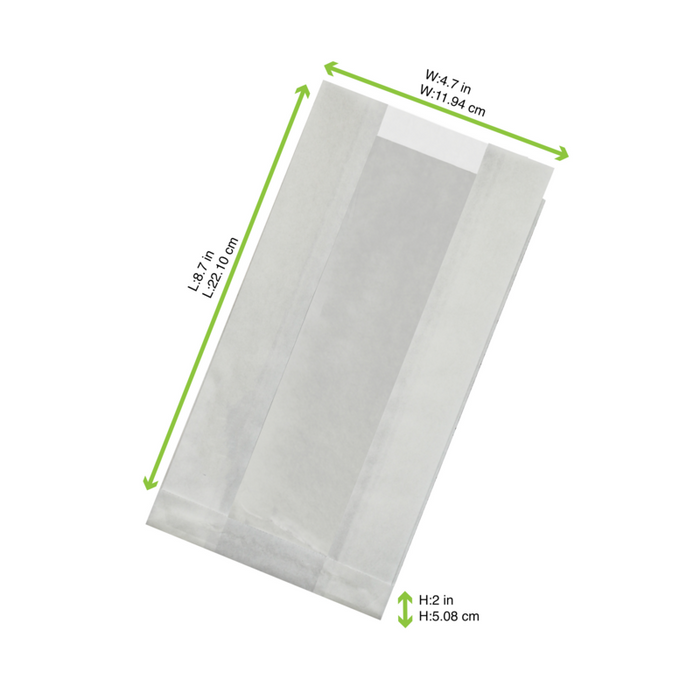Sac blanc ingraissable en papier kraft à fenêtre plastique PP 220x120mm H50mm-1000Pcs
