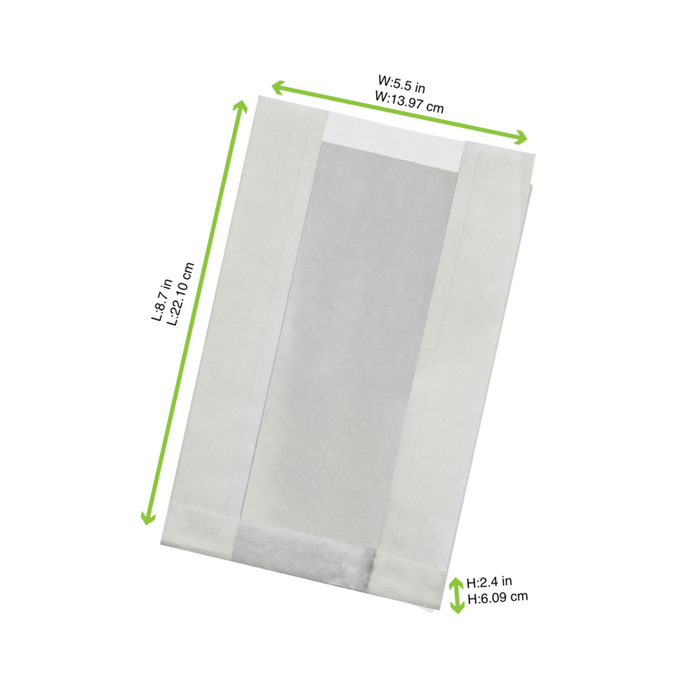 Sac blanc ingraissable en papier kraft à fenêtre plastique PP 220x140mm H60mm-1000Pcs