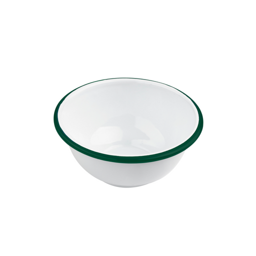 Cuenco de acero esmaltado blanco Enamely con borde verde y plano 470ml Ø140mm A70mm - 12Uds