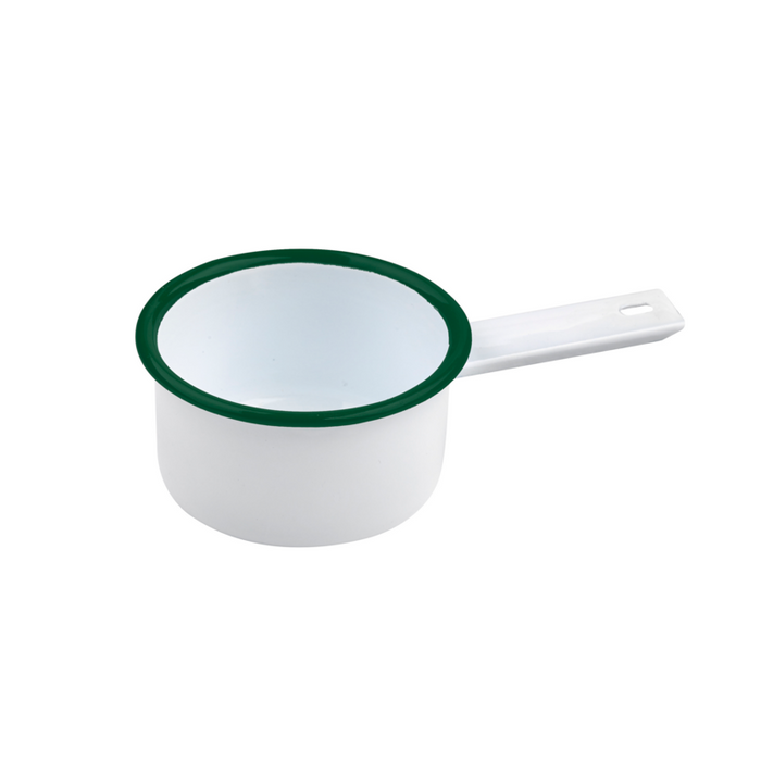 Mini casserole blanche en acier émaillé à bord vert   H47mm 200ml-12Pcs