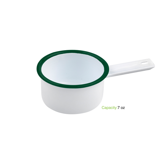 Mini casserole blanche en acier émaillé à bord vert   H47mm 200ml-12Pcs