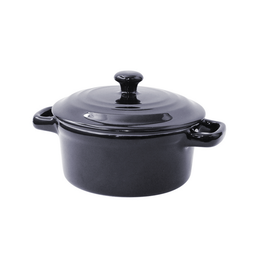Mini olla negra redonda de porcelana con tapa 160ml Ø135mm A75mm - 12Uds