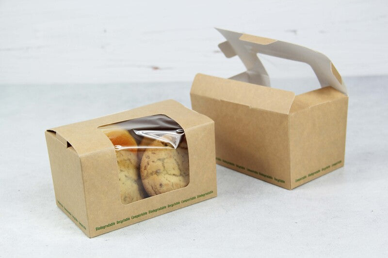 Boite sandwich carton brun fenêtre PLA  125x77mm H72mm - 500Pcs