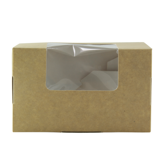 Boite sandwich carton brun fenêtre PLA  125x77mm H72mm - 500Pcs