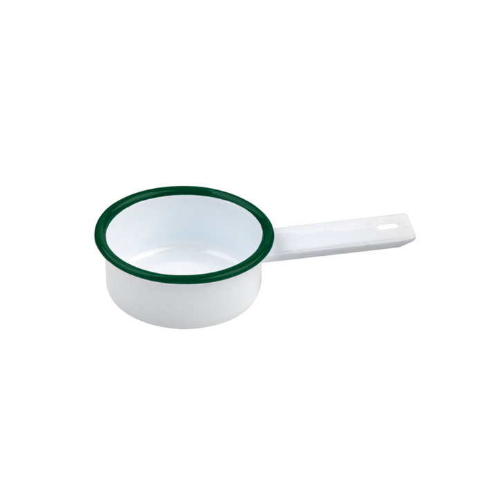 Mini casserole blanche en acier émaillé à bord vert   H30mm 100ml-12Pcs