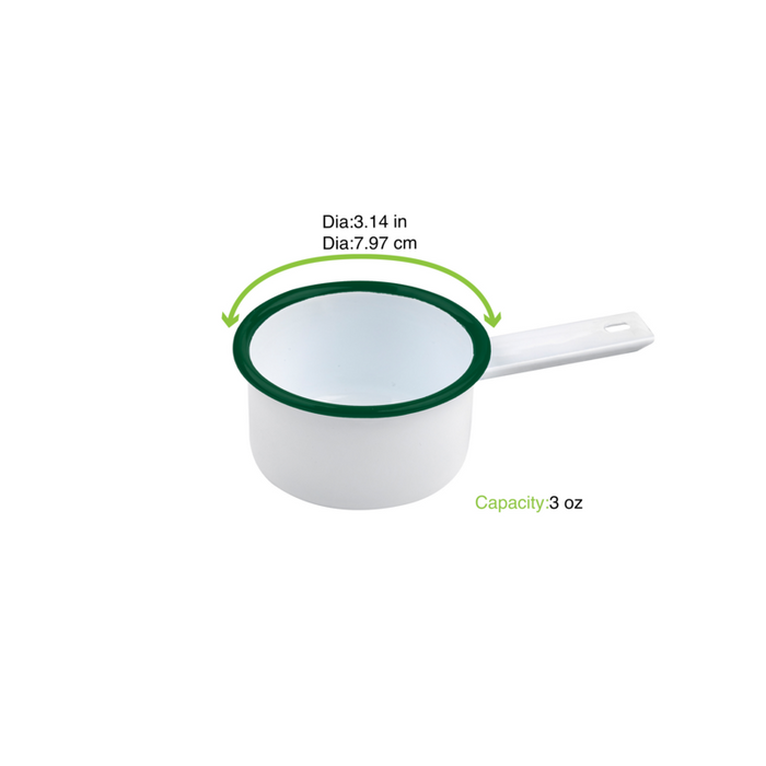 Mini casserole blanche en acier émaillé à bord vert   H30mm 100ml-12Pcs