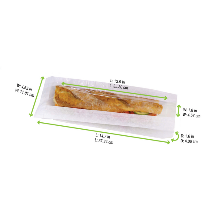Sac sandwich papier blanc à fenêtre 120x40mm H340mm-1000Pcs