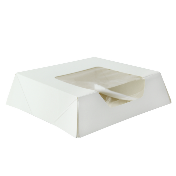 Boîte pâtissière carton blanc avec couvercle attaché à fenêtre 140x140mm H40mm - 180Pcs