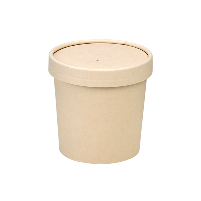 Pot carton fibre de bambou chaud et froid avec couvercle   H86mm 350ml - 500Pcs
