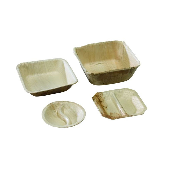 Coupelle carrée en palmier 2 compartiments  100x100mm H15mm-100Pcs