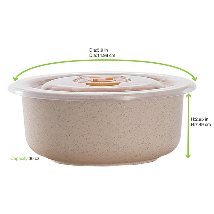 Bol réutilisable en composite beige avec couvercle en plastique PP  H75mm 900ml-20Pcs