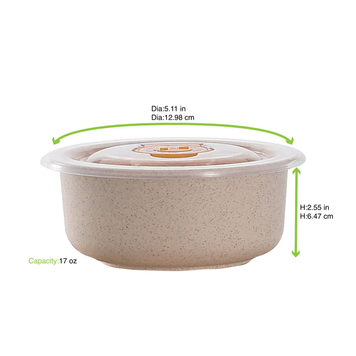 Bol réutilisable en composite beige avec couvercle en plastique PP  H65mm 500ml - 30Pcs
