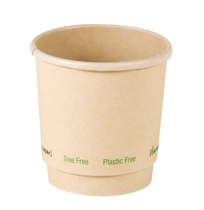 Vaso de cartón marrón de fibra de bambú de doble pared sin plástico, Base Agua 120ml A62mm - 25Uds