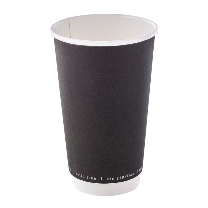 Vaso de cartón negro de doble pared sin plástico, Base agua 460ml A136mm - 25Uds