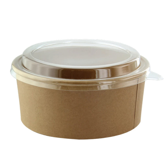 Combo Ensaladera redonda cartón kraft BUCKATY con tapa 1200ml Ø165mm A75mm - 25Uds