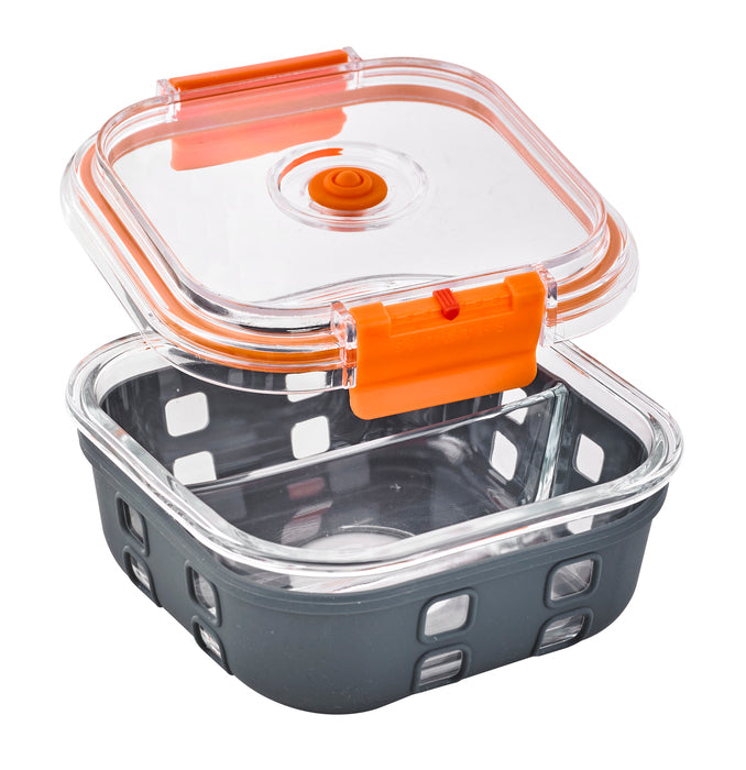 Bol carre borosilicate compartimentée+couv acrylique transp+protection silicone 152x152mm H60mm 770ml-24Pcs