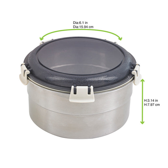 Boite ronde NoxBox en inox avec couvercle en plastique PP noir et fermeture hermétique  H80mm 900ml - 6Pcs