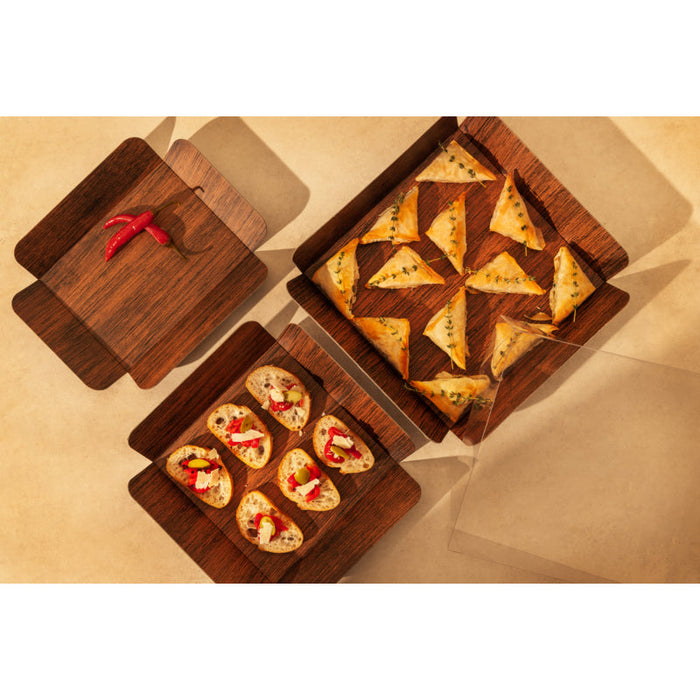Rectangle rainé carton, décor bois 2 faces + couv. Pet  152,4x203,2mm H50,8mm-100Pcs