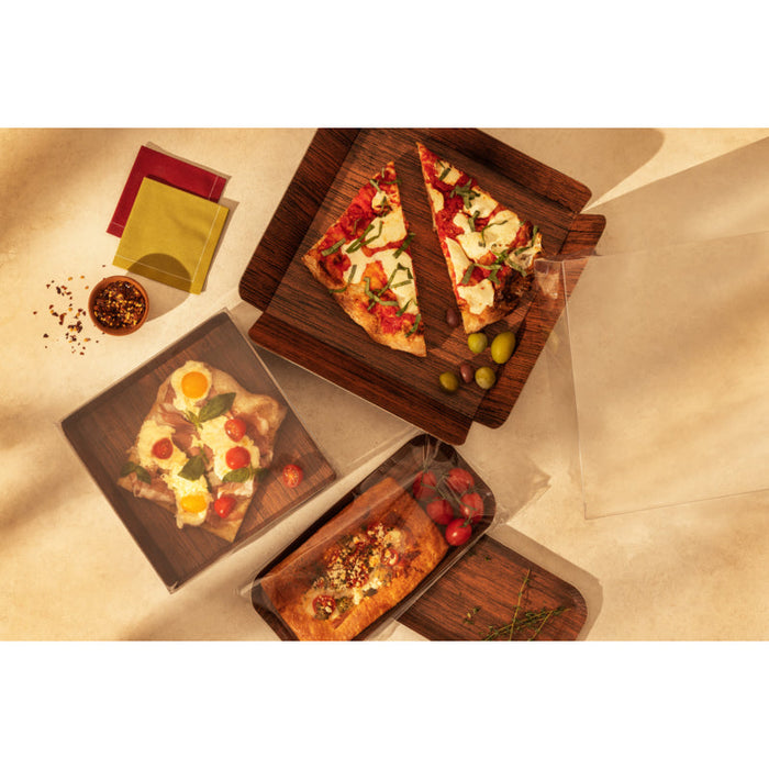 Rectangle rainé carton, décor bois 2 faces + couv. Pet  152,4x203,2mm H50,8mm-100Pcs