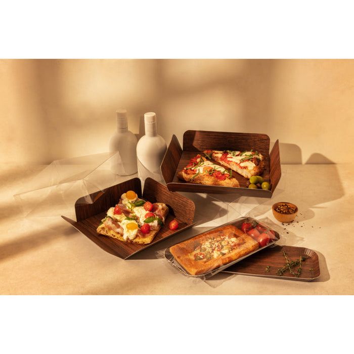 Carré rainé carton décor bois double face+Couv. PET  254x254mm H63,5mm-100Pcs