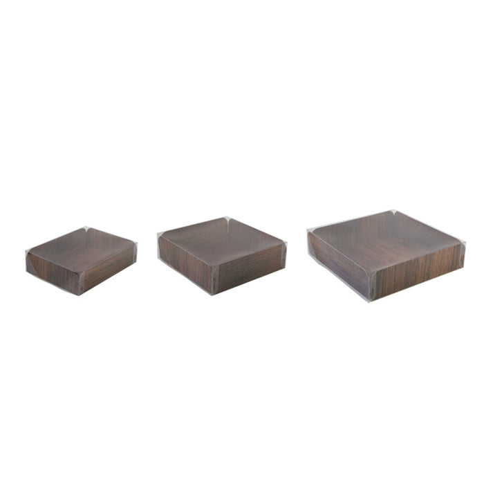 Carré rainé carton décor bois double face+Couv. PET  254x254mm H63,5mm-100Pcs