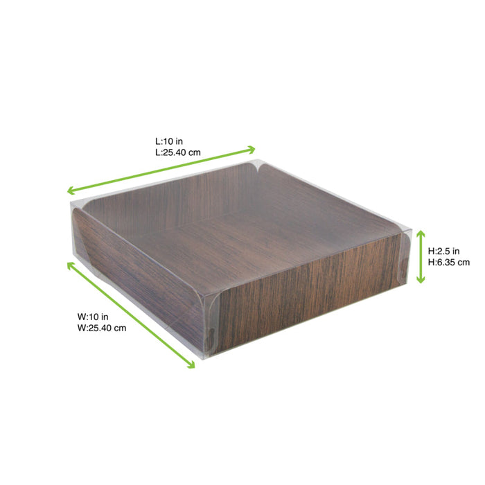Carré rainé carton décor bois double face+Couv. PET  254x254mm H63,5mm-100Pcs
