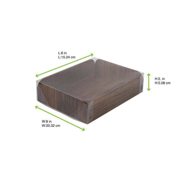 Rectangle rainé carton, décor bois 2 faces + couv. Pet  152,4x203,2mm H50,8mm-100Pcs