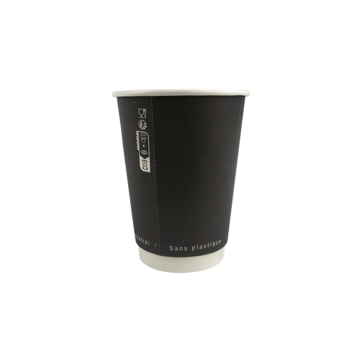 Vaso de cartón negro de doble pared sin plástico, Base agua 350ml A110mm - 25Uds