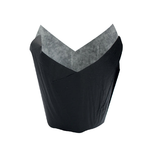 Caissette de cuisson forme tulipe en papier noir ingraissable   H60mm-1200Pcs
