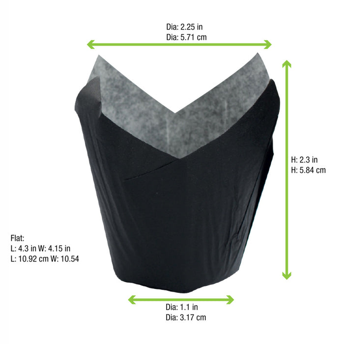 Caissette de cuisson forme tulipe en papier noir ingraissable   H60mm-1200Pcs