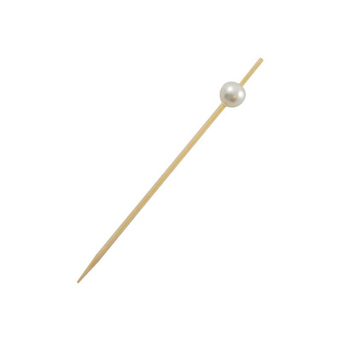 Pique bambou avec perle blanche "Bijou" 9x9mm H90mm-600Pcs