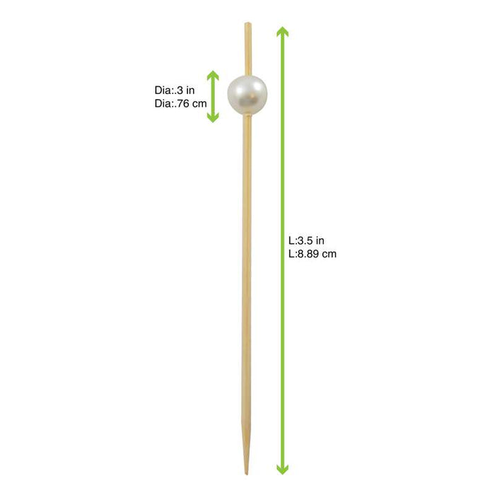 Pique bambou Bijou avec une extrémité perle blanche  H90mm - 2000Pcs