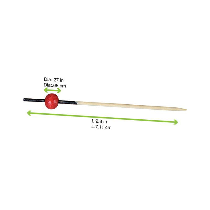 Pique bambou Kita avec décor noir et boule rouge  H70mm - 2000Pcs