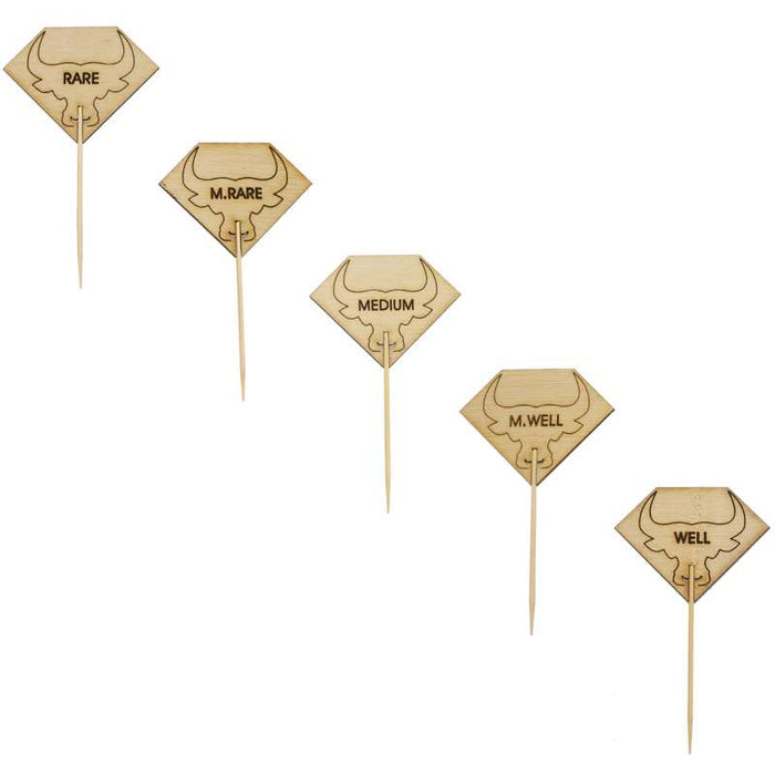 Pique à steak en bambou Rumpy décor tête de taureau, cuisson Medium (à point) 54mm H95mm - 1000Pcs