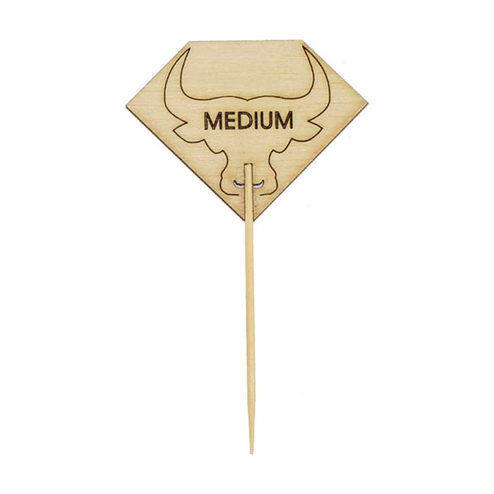 Pique à steak en bambou Rumpy décor tête de taureau, cuisson Medium (à point) 54mm H95mm - 1000Pcs