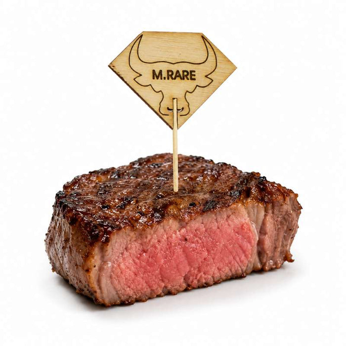 Pique à steak en bambou Rumpy décor tête de taureau, cuisson Medium (à point) 54mm H95mm - 1000Pcs