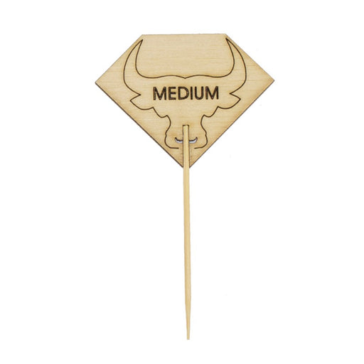Pique à steak en bambou Rumpy décor tête de taureau, cuisson Medium (à point) 54mm H95mm - 1000Pcs